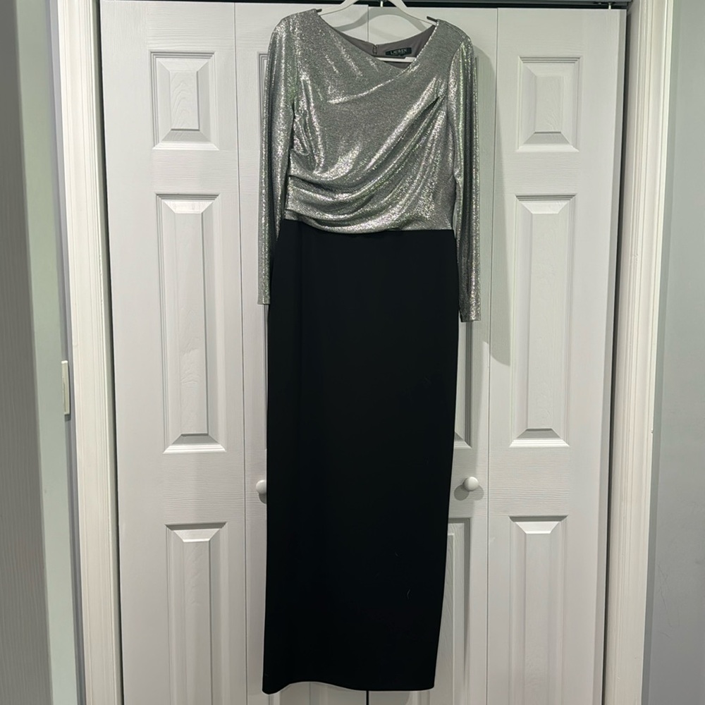 LAUREN Ralph Lauren metallic bodice gown - size 12 - Picture 3 of 4